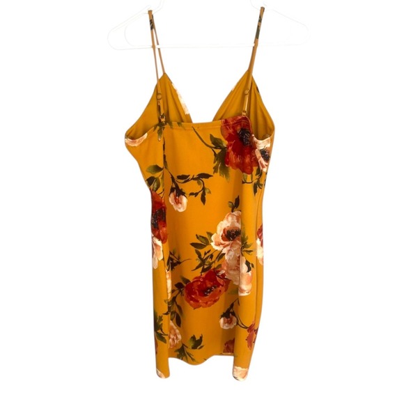 Haute Monde Mustard Yellow Floral Party 90's Wedding Guest Bodycon Mini Dress L - Picture 4 of 5